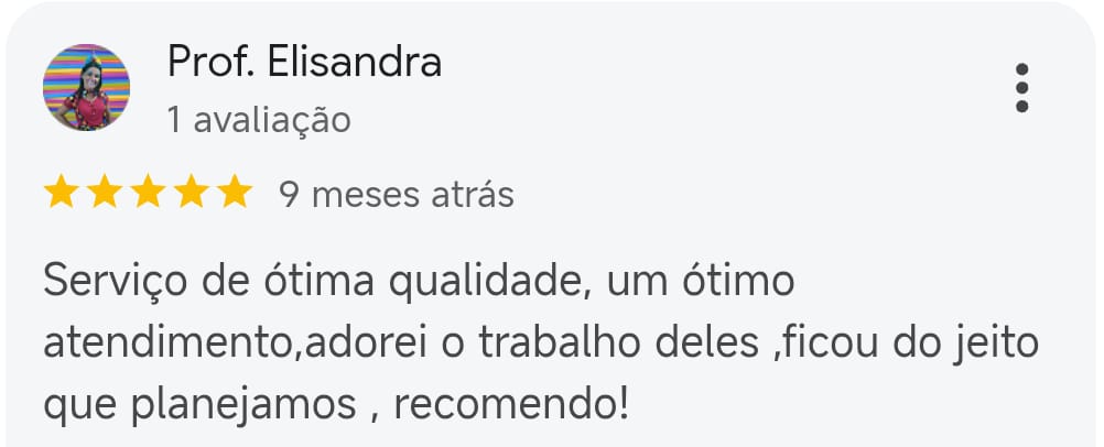 Avaliação de Prof. Elisandra no Google