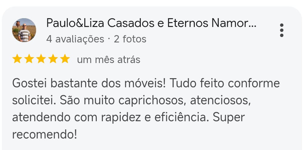 Avaliação de Paulo e Liza no Google