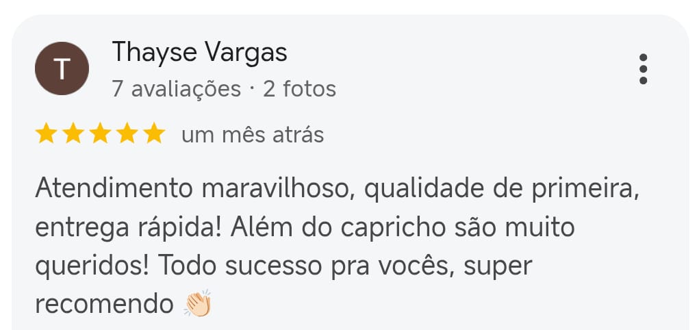 Avaliação de Thayse Vargas no Google